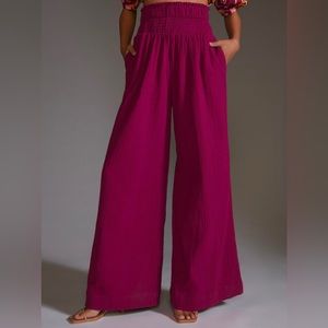 By Anthropologie Smocked Gauzy Wide-Leg Pants
